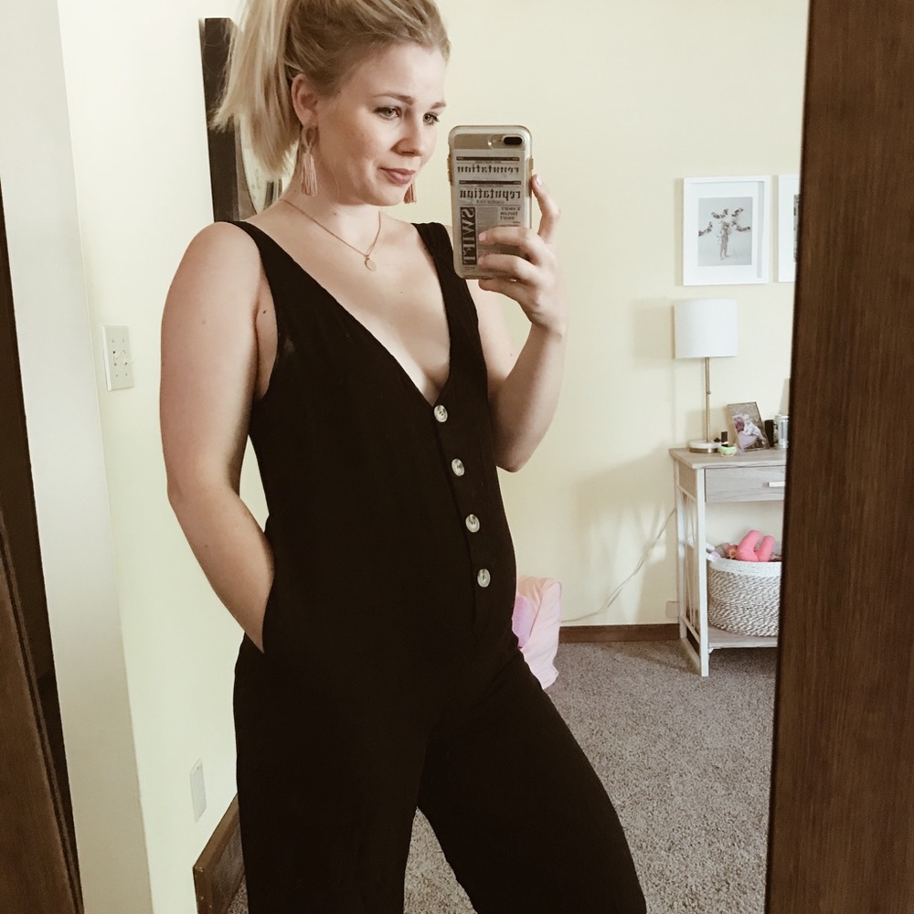 Black button down jumpsuit